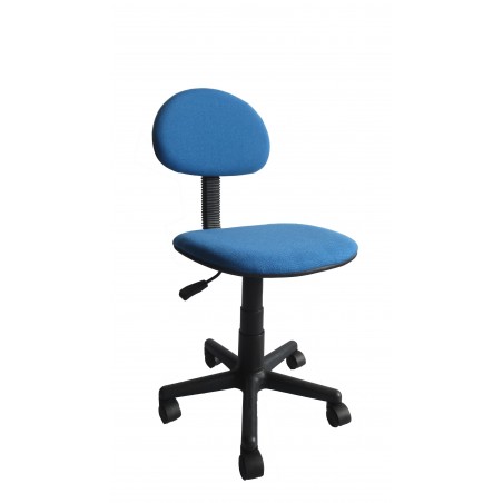 παιδική καρέκλα γραφείου με μπλε ύφασμα χωρίς μπράτσα με ρόδες ανατομική πλάτη και μηχανισμό ανύψωσης