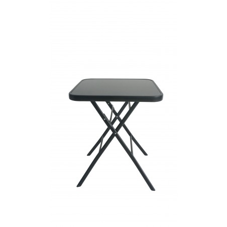 Τραπέζι πτυσσόμενο τετράγωνο μαύρο μεταλλικό σκελετό και μαύρο τζάμι ασφάλειας εξωτερικού χώρου 60x60x70 cm