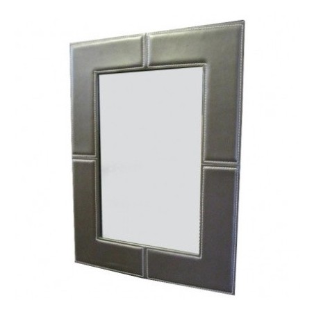 Καθρέπτης τοίχου ορθογώνιος από καφέ τεχνόδερμα διαστάσεων 50*37εκ.