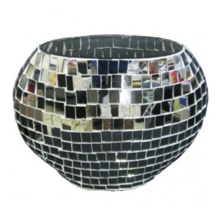 Βάζο γυάλινο διακοσμητικό επιτραπέζιο 35x12x30cm σε ασημί χρώμα με ψηφιδωτό σχεδιασμό με καθρεφτάκια