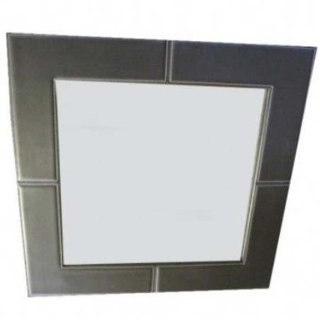 Καθρέπτης τοίχου τετράγωνος από καφέ τεχνόδερμα διαστάσεων 68*68εκ.