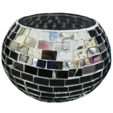 Βάζο γυάλινο διακοσμητικό επιτραπέζιο για κερί 17x20cm σε ασημί χρώμα με ψηφιδωτό σχεδιασμό με καθρεφτάκια
