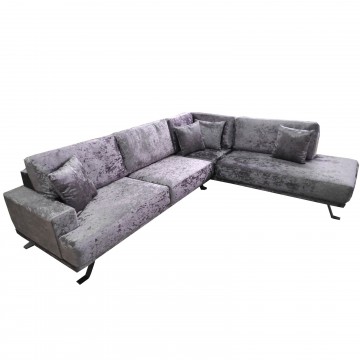 Καναπές γωνία Samantha μοβ βελούδινη 270μ*220μ με λεπτό προφίλ με δυνατότητα ανάλλαγης διαστάσεων
