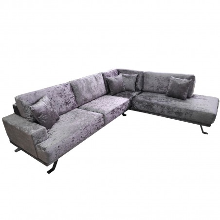 Καναπές γωνία Samantha μοβ βελούδινη 270μ*220μ με λεπτό προφίλ με δυνατότητα ανάλλαγης διαστάσεων