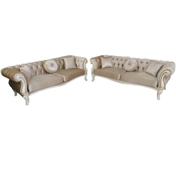 Σαλόνι κλασικό Chesterfield Royal με ξύλινη σκαλιστή κορνιζά