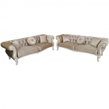 Σαλόνι κλασικό Chesterfield Royal με ξύλινη σκαλιστή κορνιζά  σετ 2 τεμ. 3θέσιοι 220*90*75εκ.