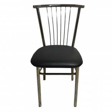 Καρέκλα τραπεζαρίας βεντάλια από σκελετό χρωμίου και επένδυση από δερματίνη σε μαύρο χρώμα