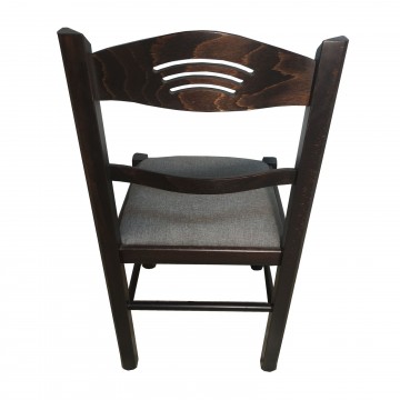 Καρέκλα τραπεζαρίας Κ72 ξύλινη καρυδιά σκούρο με γκρι κάθισμα και σχέδιο στην πλάτη