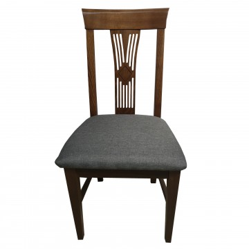 Καρέκλα τραπεζαρίας Κ68 ξύλινη σε χρώμα οξιάς καρυδιά με ψηλή σκαλιστή  πλάτη και γκρι πάτο