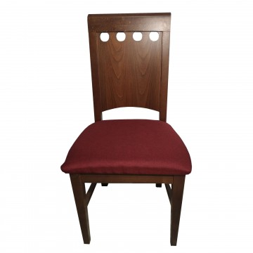 Καρέκλα τραπεζαρίας Κ67 ξύλινη σε χρώμα οξιάς καρυδιά με ψηλή σκαλιστή πλάτη και βυσσινή πάτο