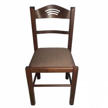 Καρέκλα τραπεζαρίας Κ72 ξύλινη καρυδιά χρώμα  με καφέ κάθισμα και σχέδιο στην πλάτη