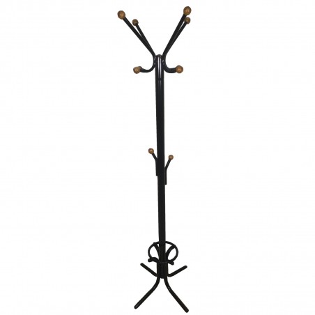 Καλόγερος ρούχων HANG1 μεταλλικός μαύρος μονοκόμματος με ξύλινα τελειώματα ηλεκτροστατική βαφή και θήκη για ομπρέλες