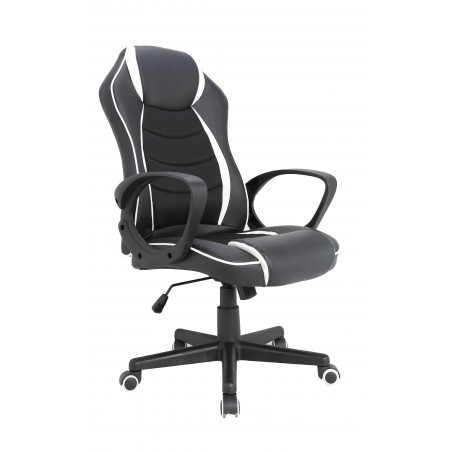 ΚΑΡΕΚΛΑ ΓΡΑΦΕΙΟΥ GAMING ΜΑΥΡΟ ΑΣΠΡΟ ΜΕ ΔΙΑΤΡΗΤΟ ΥΦΑΣΜΑ ΚΑΙ ΤΕΧΝΟΔΕΡΜΑ 65x70x134εκ