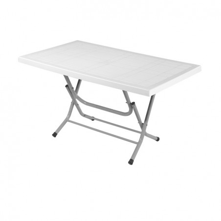 τραπέζι  πτυσσόμενο πλαστικό με μεταλλικά πόδια διαστάσεων 140cm*80cm σε χρώμα λευκό