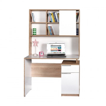 Γραφείο με βιβλιοθήκη φυσικό και λευκό 105x56x170 με συρτάρι και ντουλάπι με ράφι