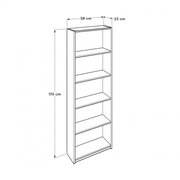 Βιβλιοθήκη με πέντε ράφια φυσικό σονομα 58x23x170 εκ
