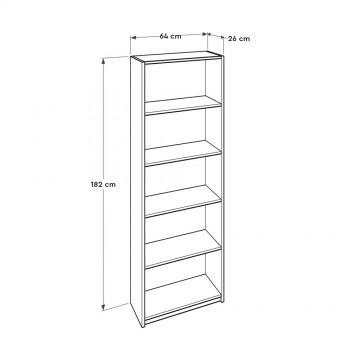 Βιβλιοθήκη με πέντε ράφια λευκό χρώμα 64x26x182 εκ