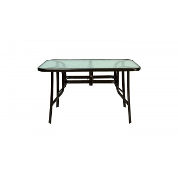 Τραπέζι μεταλλικό καφέ σφυρήλατο με τζάμι ασφάλειας και εξτρά πόδι στην μέση για ενίσχυση  και σταθερότητα 140*80*75 εκ