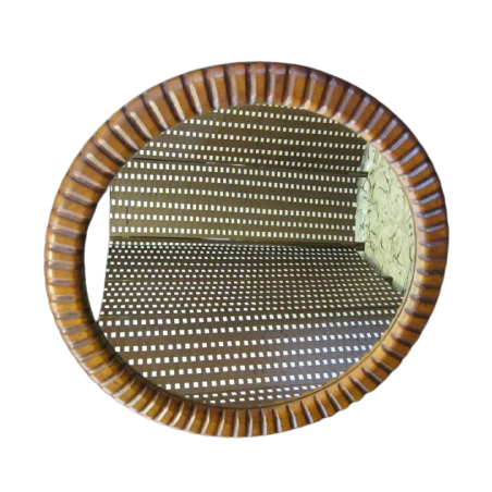 Καθρέπτης τοίχου από τεχνοδερμα και ξύλο χρώματος καφέ διαμέτρου 65εκ.