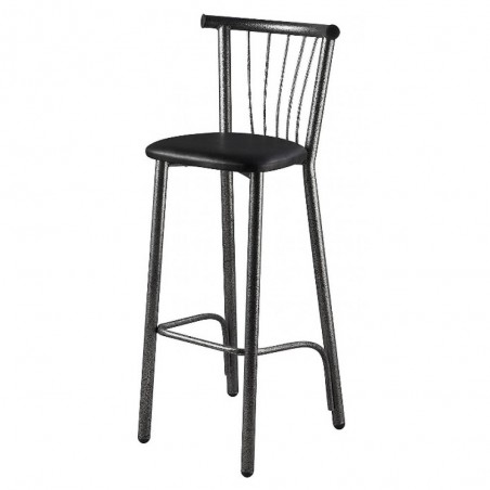 Σκαμπό για μπαρ με πλάτη μεταλλικό γκρι σφυρήλατο με μαύρο τεχνόδερμα 40*40*98εκ