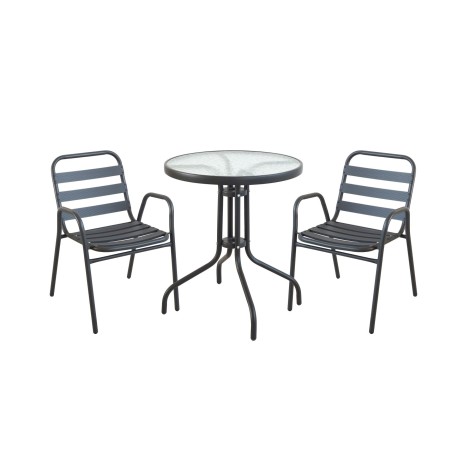 Σετ τραπεζαρία γκρι 3 τεμ με 2 καρέκλες και τραπέζι μεταλλικά Φ60x72εκ