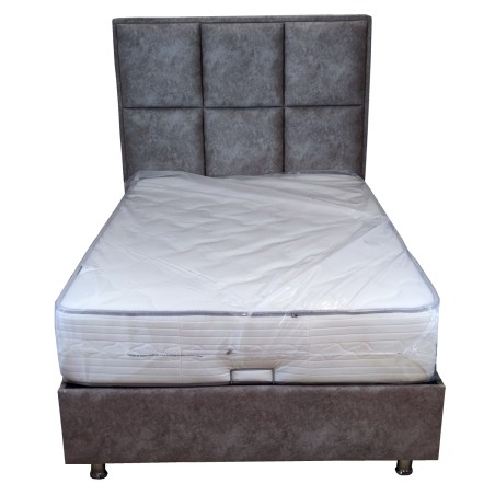 Κρεβάτι Μονό BEFA LUNA Επενδυμένο Με Αλέκιαστο Μπεζ Καπνιστό Ύφασμα με Αποθηκευτικό Χώρο Καπιτονέ Σχέδιο 90x190cm