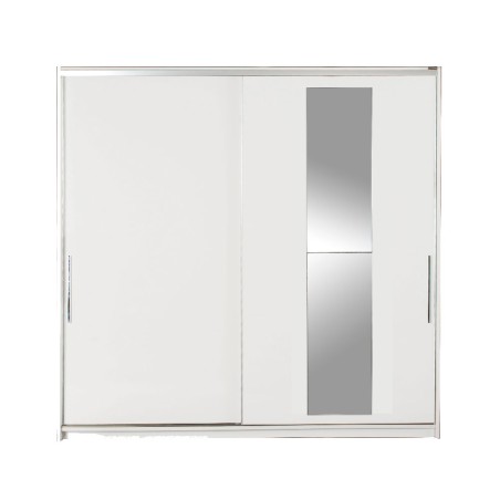 Ντουλάπα συρόμενη λευκή SWD-720-SS με καθρέφτη κρεμάστρα ράφια και εσωτερικά πατάρια 210x60x207εκ