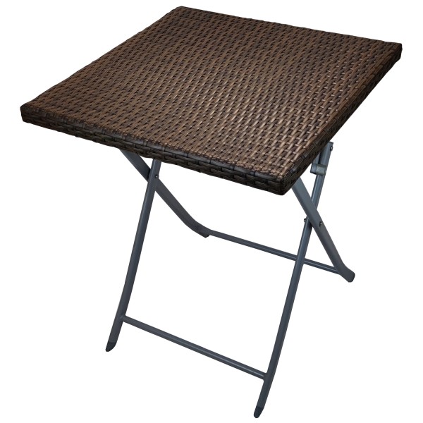 Τραπέζι πτυσσόμενο τετράγωνο ραταν πλεκτό καφέ με γκρι μεταλλικό σκελετό εξωτερικού χώρου 60x60x72εκ