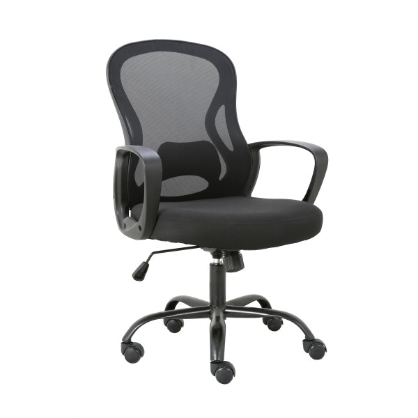 Καρέκλα γραφείου ιδιαίτερης γραμμής με μαύρο σκελετό επενδυμένη με μαύρο mesh διασ. 60x56x105 εκ.