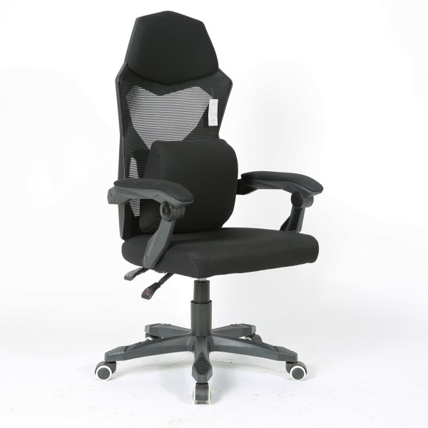 Καρέκλα γραφείου gaming μαύρη με βάση τροχήλατη ανεξάρτητη πλάτη με μαξιλάρι μέσης και διάτρητο ύφασμα 64x60x126εκ