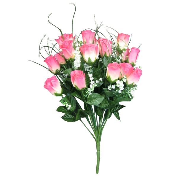 Μπουκέτο λουλούδια από τεχνητά τριαντάφυλλα με 18 κλαδιά με γυψοφιλη και πρασινάδα Φ30x44εκ.