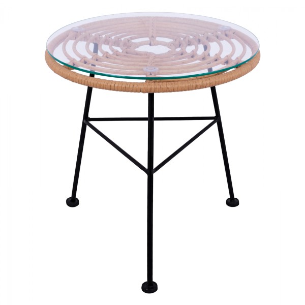 ΤΡΑΠΕΖΙ ΜΕΤΑΛΛΙΚΟ ALLEGRA HM5459 ΜΕ WICKER ΜΠΕΖ ΚΑΙ ΓΥΑΛΙ Φ45Χ46Υεκ.