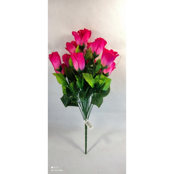 Μπουκέτο από Τεχνητά Φυτά 14 Κλαδιά 55εκ σε φουξ ροζ από πλαστικό με σύρμα σκελετό και υφασμάτινα άνθη