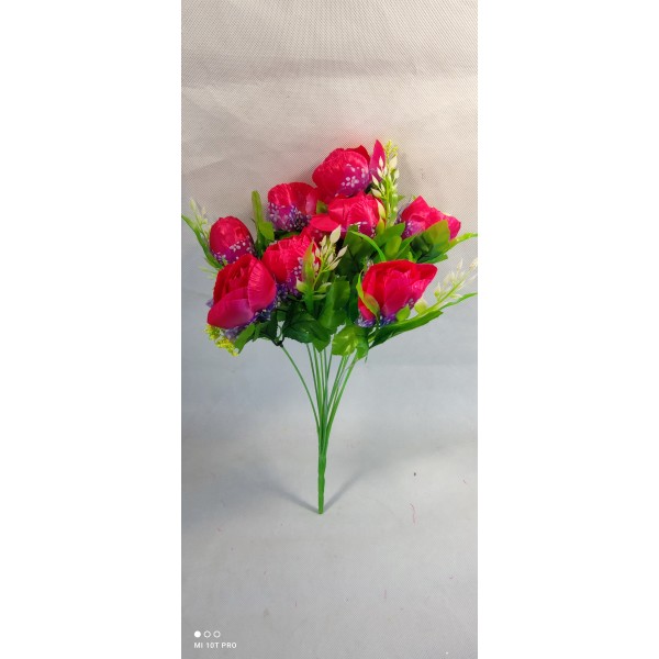 Μπουκέτο από Τεχνητά Φυτά 12 Κλαδιά 42εκ σε φουξ ροζ από πλαστικό με σύρμα σκελετό και υφασμάτινα άνθη