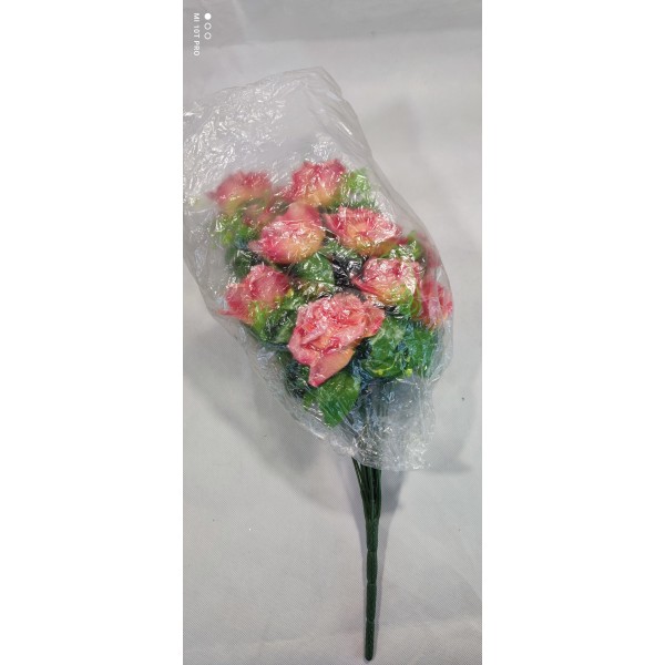 Μπουκέτο από τεχνητά άνθη τριαντάφυλλο 21 κλαδιών ροζ πορτοκάλι με πρασινάδα 52cmx32cm