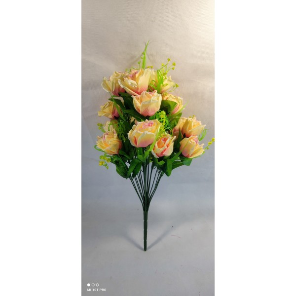 Μπουκέτο από τεχνητα τριανταφυλλα 21 κλαδιων χρωματος πορτοκαλι ροζ από πλαστικό-σύρματινο σκελετό διασ. 52cmx32cm