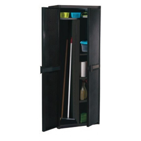 Πλαστική ντουλάπα για σκούπα  ψηλή ραταν wicker σχέδιο σε χρώμα καφέ σκούρο atrasit