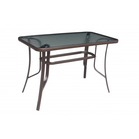 Τραπέζι εξωτερικού χώρου σε χρώμα καφέ σφυρήλατο με τζάμι ασφάλειας 110*60*72cm