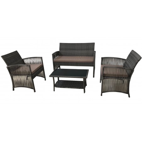 Σετ Κήπου Rattan 4 Τεμαχίων με Καναπέ, Πολυθρόνες & Τραπεζάκι | Καφέ
