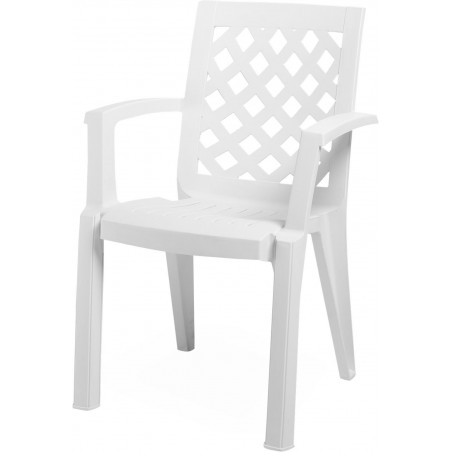 Πλαστική πολυθρόνα λευκή με ψιλή πλάτη και σχέδιο Πλαστική  59*59*87εκ