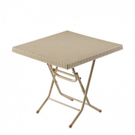 Τραπέζι πλαστικό τετράγωνο ραταν πολυπροπυλενίου με μεταλλικα ποδια πτυσσομενο 80 x 80 x 73 cm