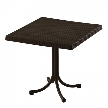 Τραπέζι τετράγωνο ραταν καφέ πολυπροπυλενίου με μεταλλικά πόδια σταθερό 80x80x73.εκ