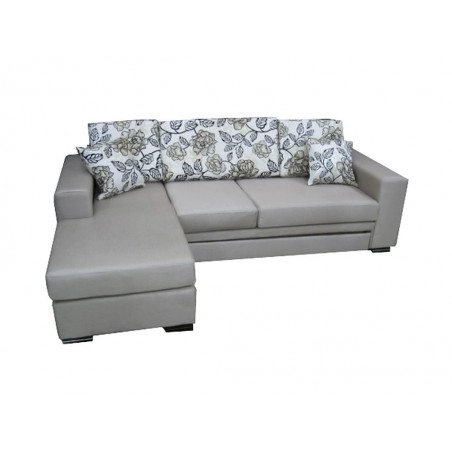 Καναπές γωνία- κρεβάτι χρώματος εκρού ύφασμα από με σκελετό οξιάς και κοντραπλακέ 235*155*80ΕΚ.