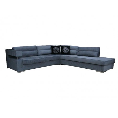Καναπές γωνία σε μπλε σκούρο χρώμα το ύφασμα με μπράτσο με σχέδιο inox και πλενόμενα μαξιλάρια Μ280/Μ280*Β95*Υ85εκ.