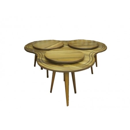 Τραπέζι σαλονιού ξύλινο πολυμορφικό με τρία βοηθητικά τραπεζάκια από mdf ξύλο 110εκ*110εκ*40cm  μοντέρνου τύπου σε καρυδί χρώμα