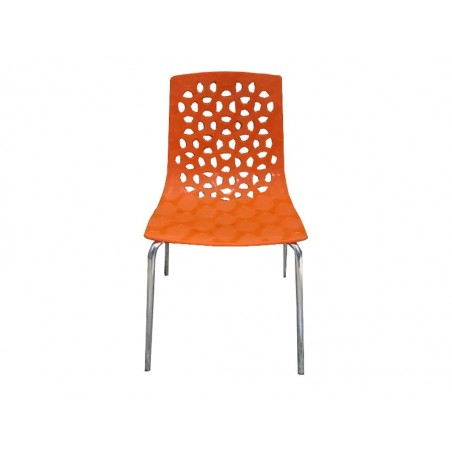 Καρέκλα κουζίνας πολυπροπυλαινίου σε πορτοκαλί χρώμα με σχεδιασμό στην πλάτη διαστάσεων 42*43*80εκ.