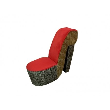 Πουφ κάθισμα γόβα με βελούδο ύφασμα κόκκινο και λεοπάρ διαστάσεων 45*100*95εκ.