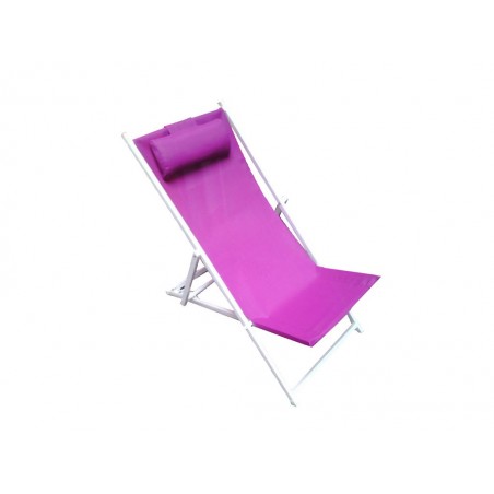 Πολυθρόνα παραλίας σεζλόνγκ πτυσσόμενη ξαπλώστρα μεταλλική μοβ με λευκό σκελετό 53*50*95εκ.