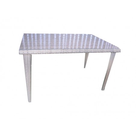 Τραπέζι ρατάν πλεχτό αλουμινίου σε γκρί με λευκό χρώμα και μαύρες λεπτομέρειες  120*70*72cm