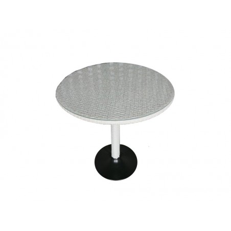 Τραπέζι ρατάν (πλεκτό) αλουμινίου σε λευκό χρώμα επιφάνεια και μεταλλική μαύρη βάση διαμέτρου 70εκ*73εκ.